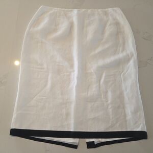 Linen Rayon Blend Pencil Skirt, Crisp White With Bold Black Trim